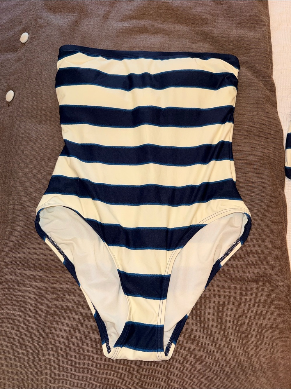 kate spade Navy and Cream Striped Strapless One-Piece Swimsuit